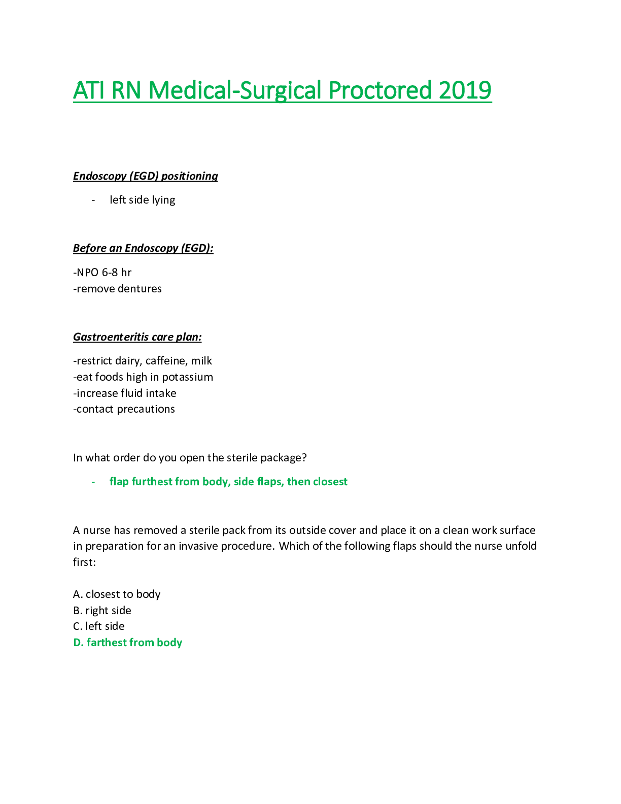 Preview of Chamberlain College of Nursing - ATI RN Medical-Surgical Proctored Exam Review